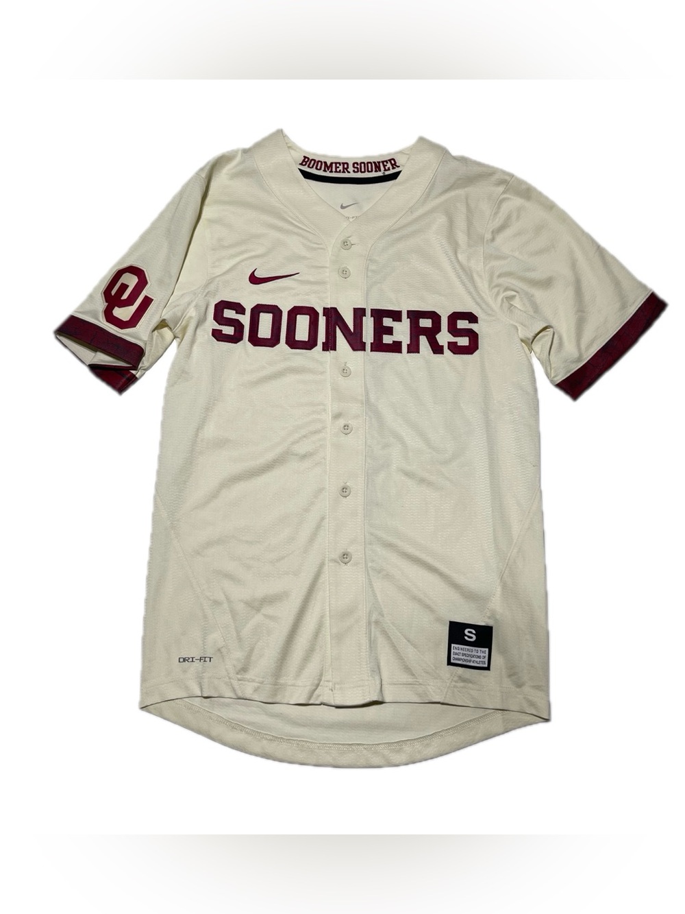 Nike Natural Oklahoma Sooners Baseball Jersey Men’s Small Boomer